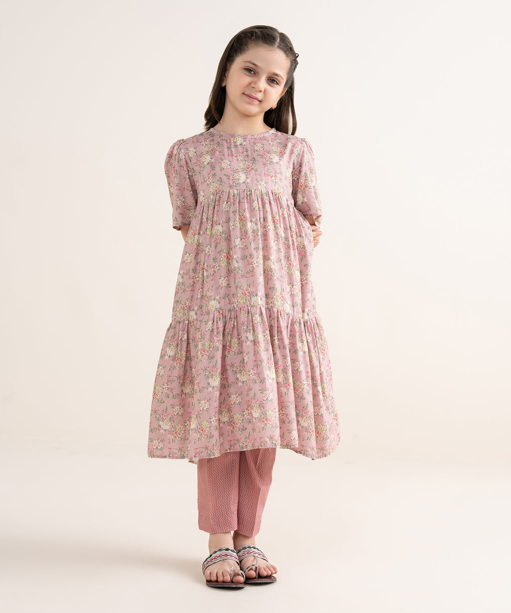 Girls Two Piece Printed Arabic Lawn Suit