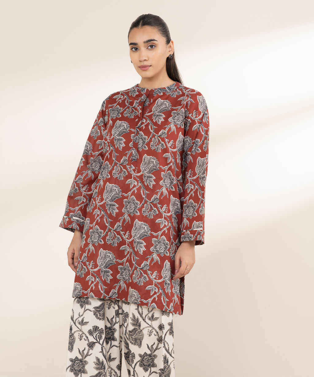 Women's RTW Lawn Red Printed A-Line Shirt
