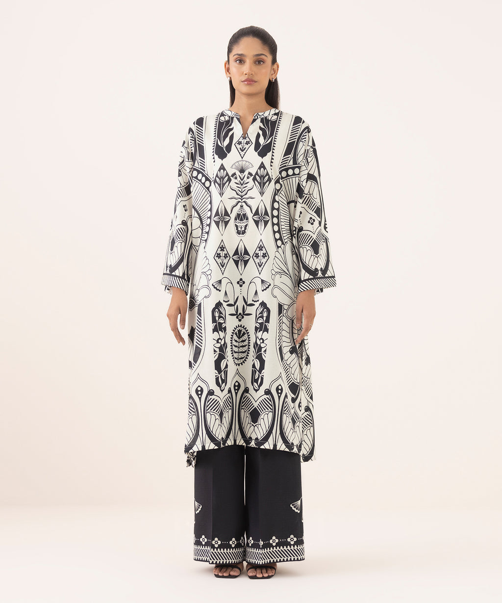 Women's RTW Dobby Multi Printed Drop Shoulder Shirt