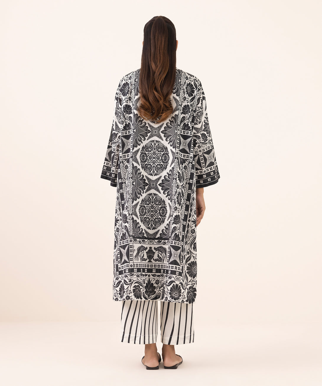 Women's RTW Dobby Black Printed Drop Shoulder Shirt