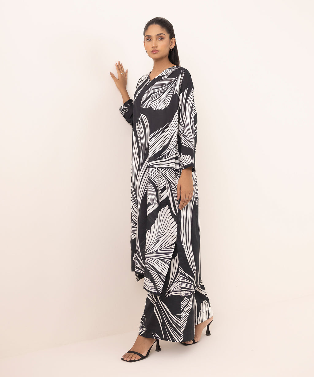 Women's RTW Dobby Multi Printed Drop Shoulder Shirt