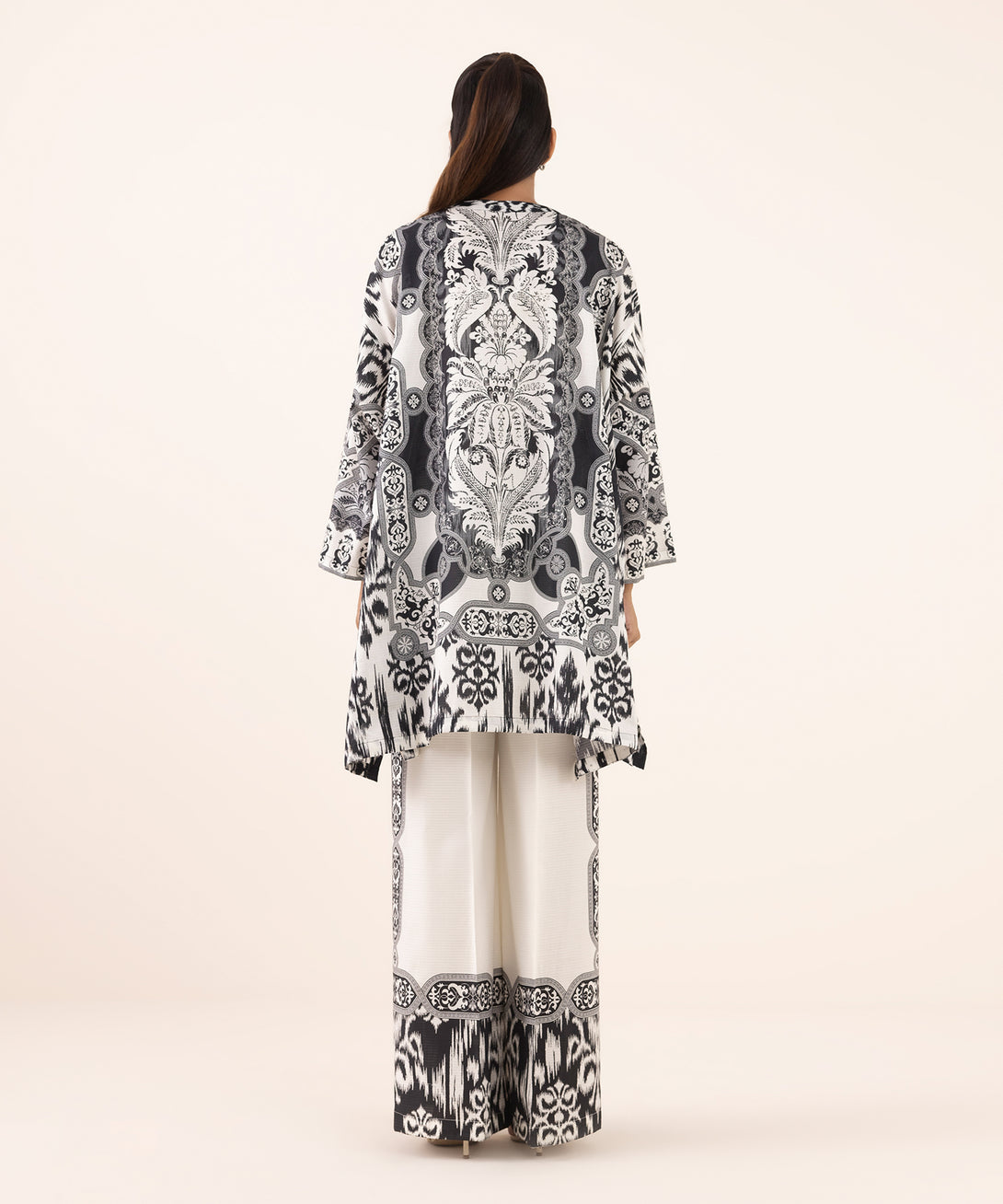 Women's RTW Dobby Black Printed Drop Shoulder Shirt