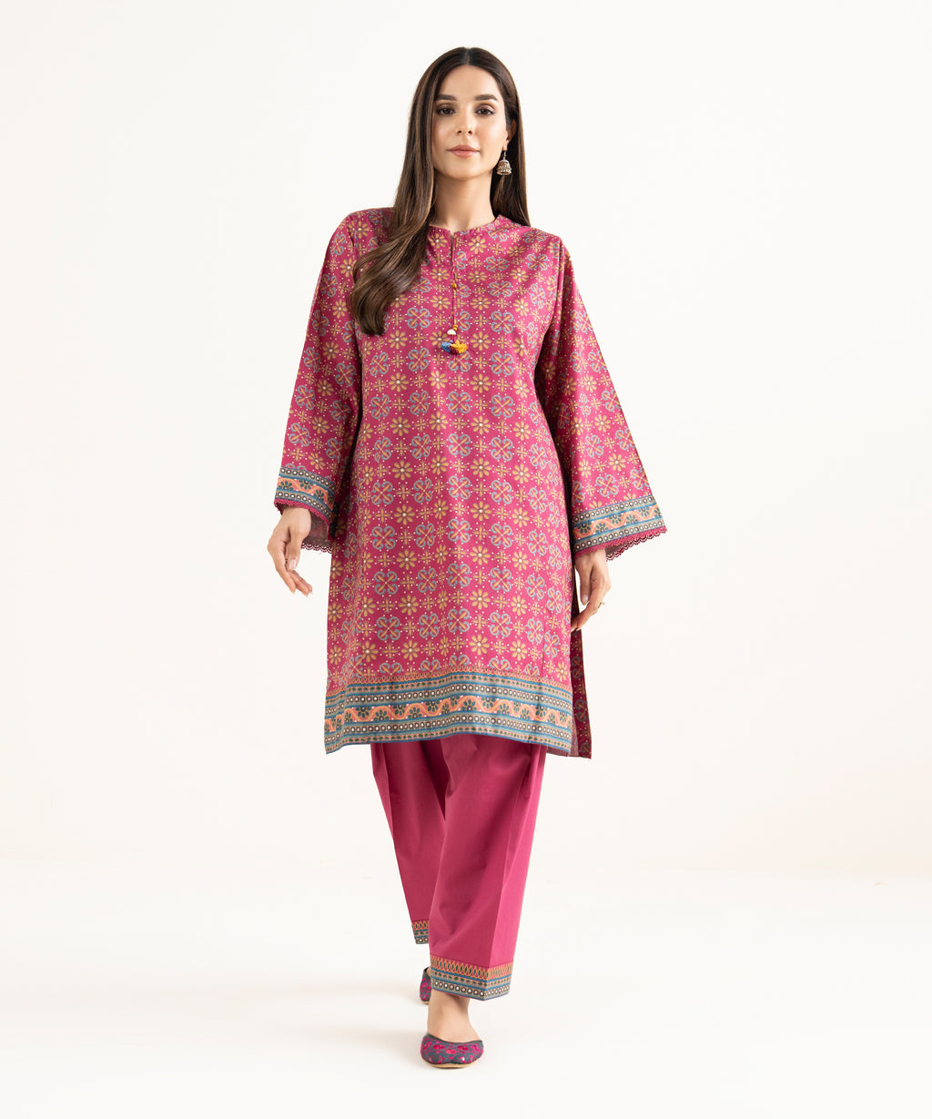 Women's RTW Cambric Pink Printed A-Line Shirt