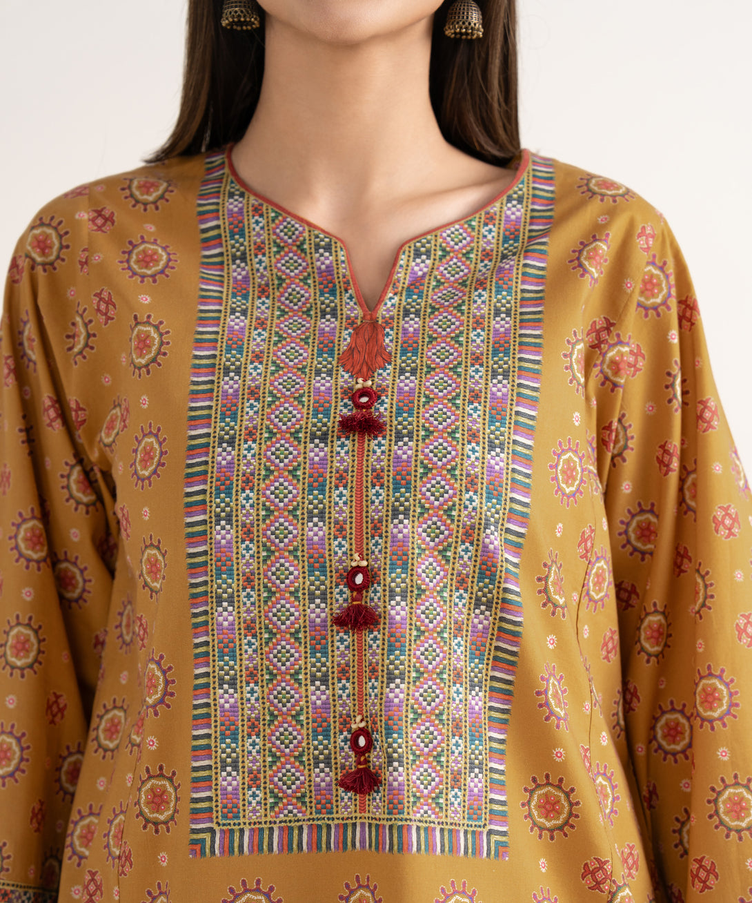 Women's RTW Cambric Brown Printed A-Line Shirt