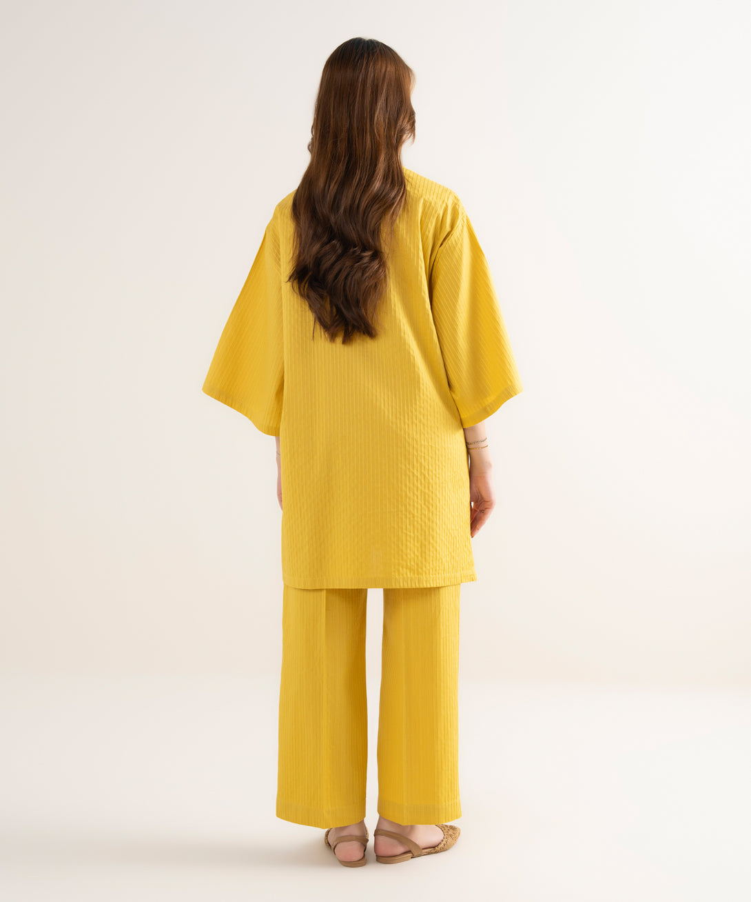 Women's RTW Handwoven Dobby Solid Straight Yellow Shirt