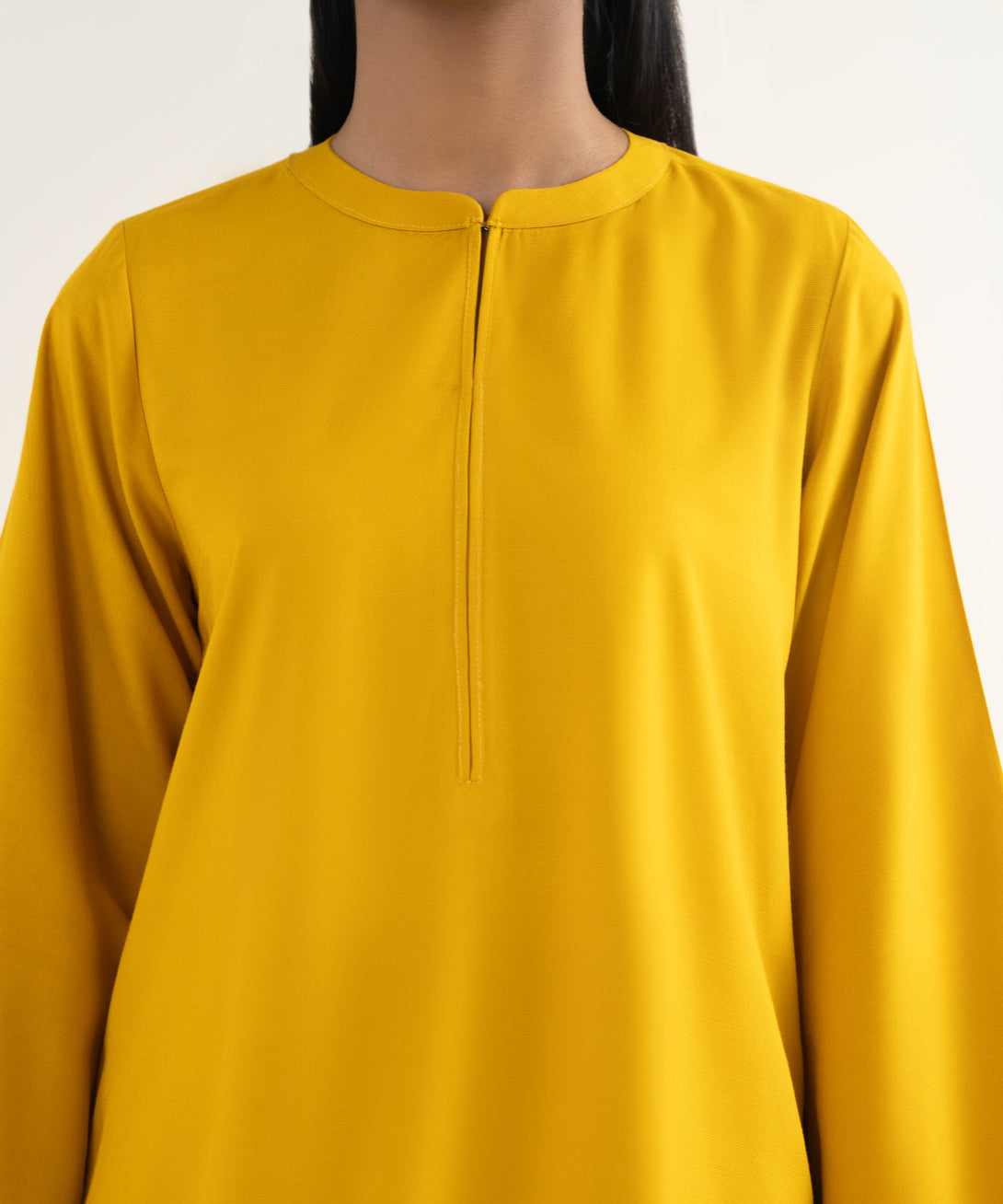 Women's RTW Khaddar Solid Yellow Straight Shirt