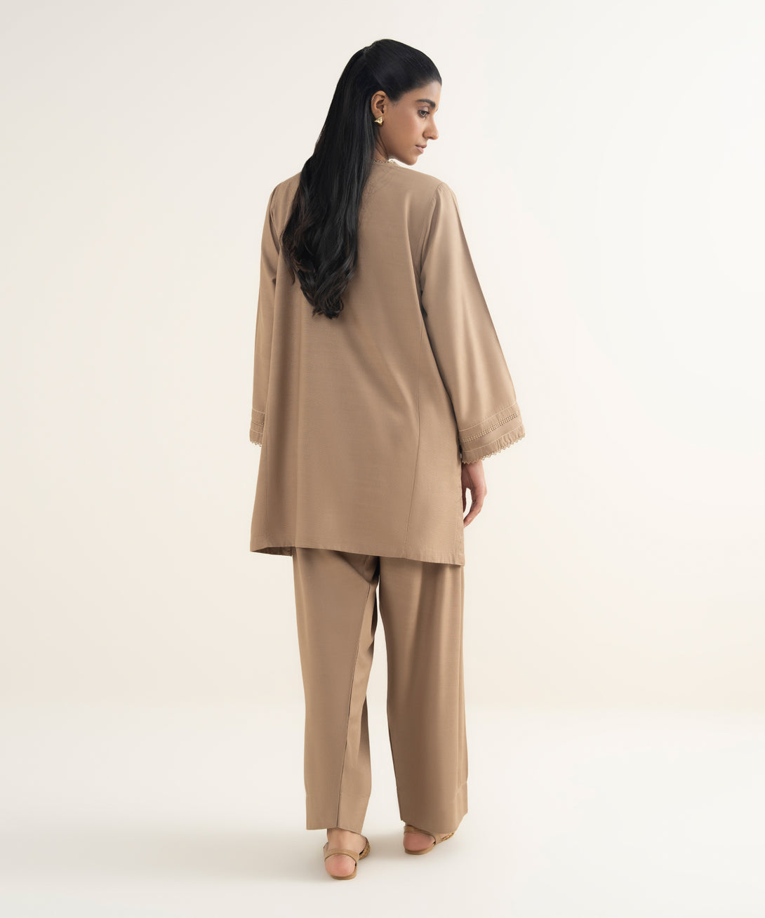 Women's RTW Khaddar Solid Beige Straight Shirt