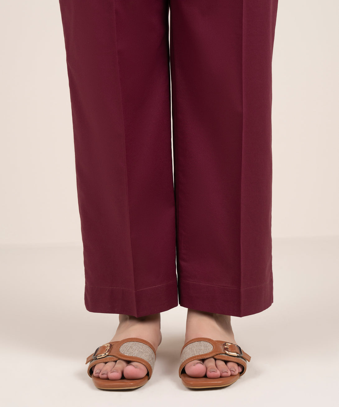 Women's RTW Cambric Solid Red Straight Pants