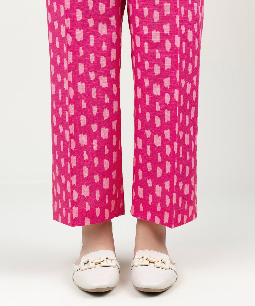 Women's Pret Khaddar Printed Hot Pink Straight Pants