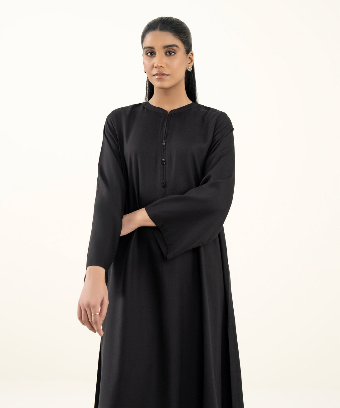 Women's RTW Dobby Black Solid Straight Shirt
