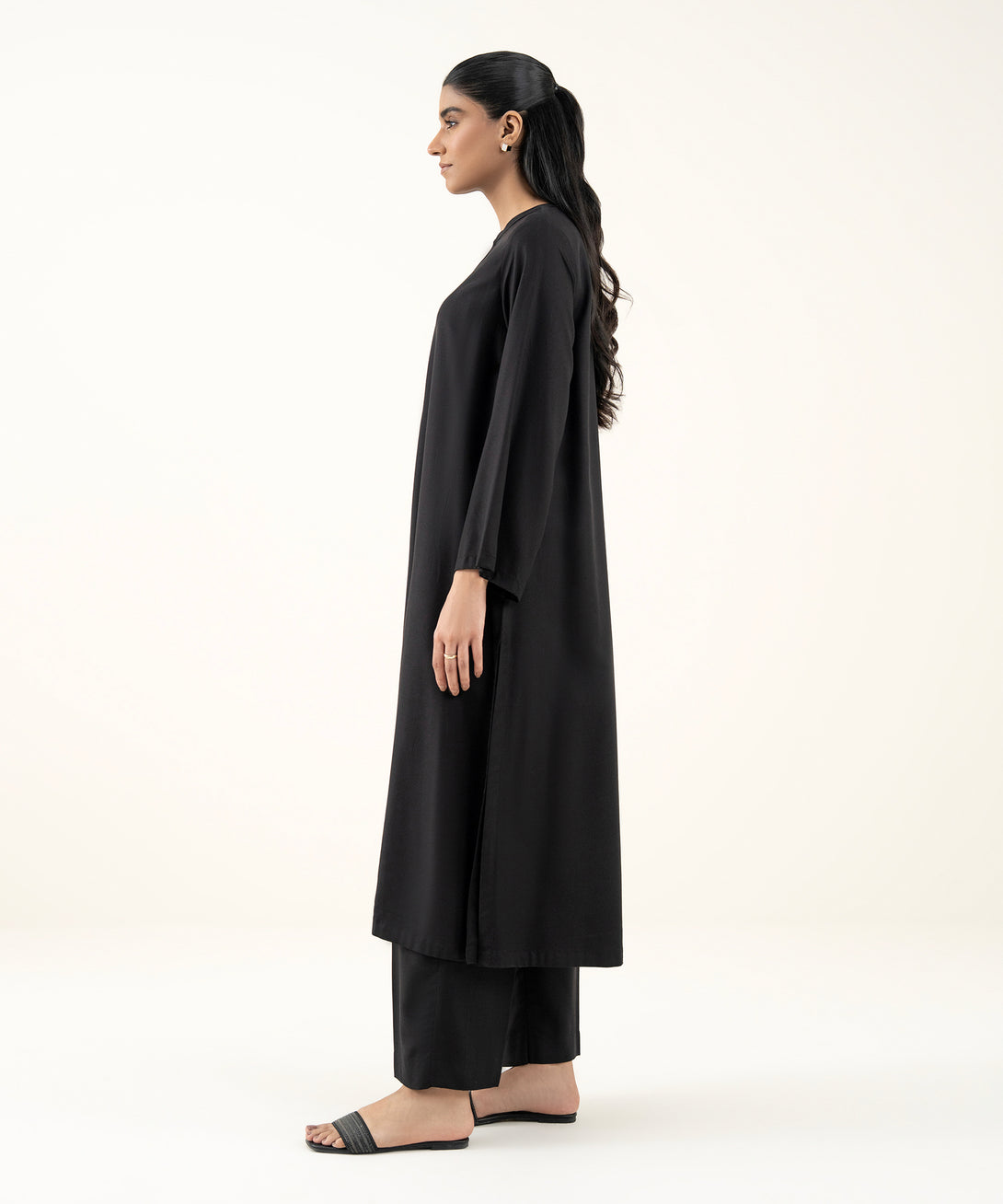 Women's RTW Dobby Black Solid Straight Shirt