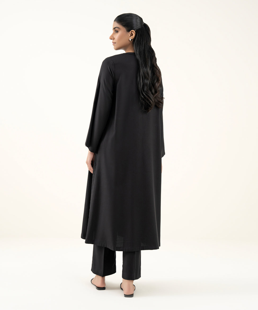 Women's RTW Dobby Black Solid Straight Shirt