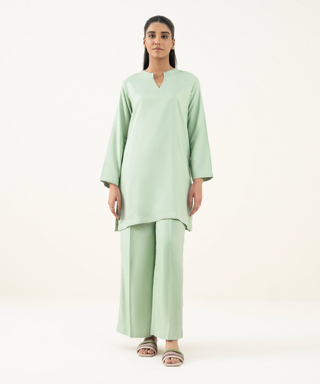 Women's RTW Dobby Mint Green Solid A-Line Shirt