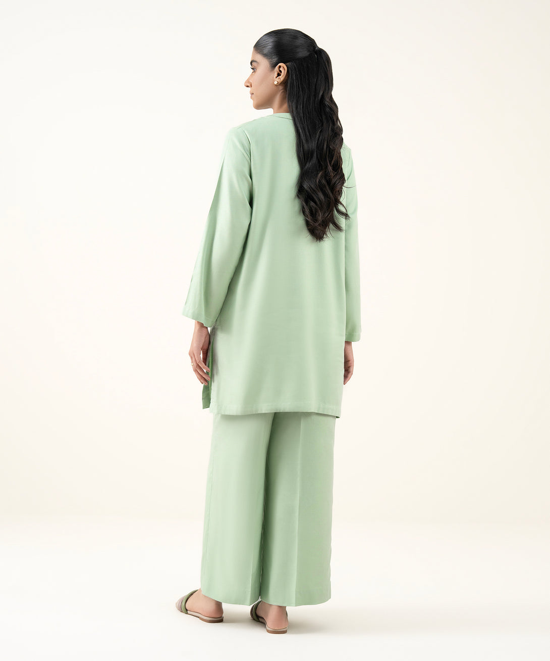 Women's RTW Dobby Mint Green Solid A-Line Shirt