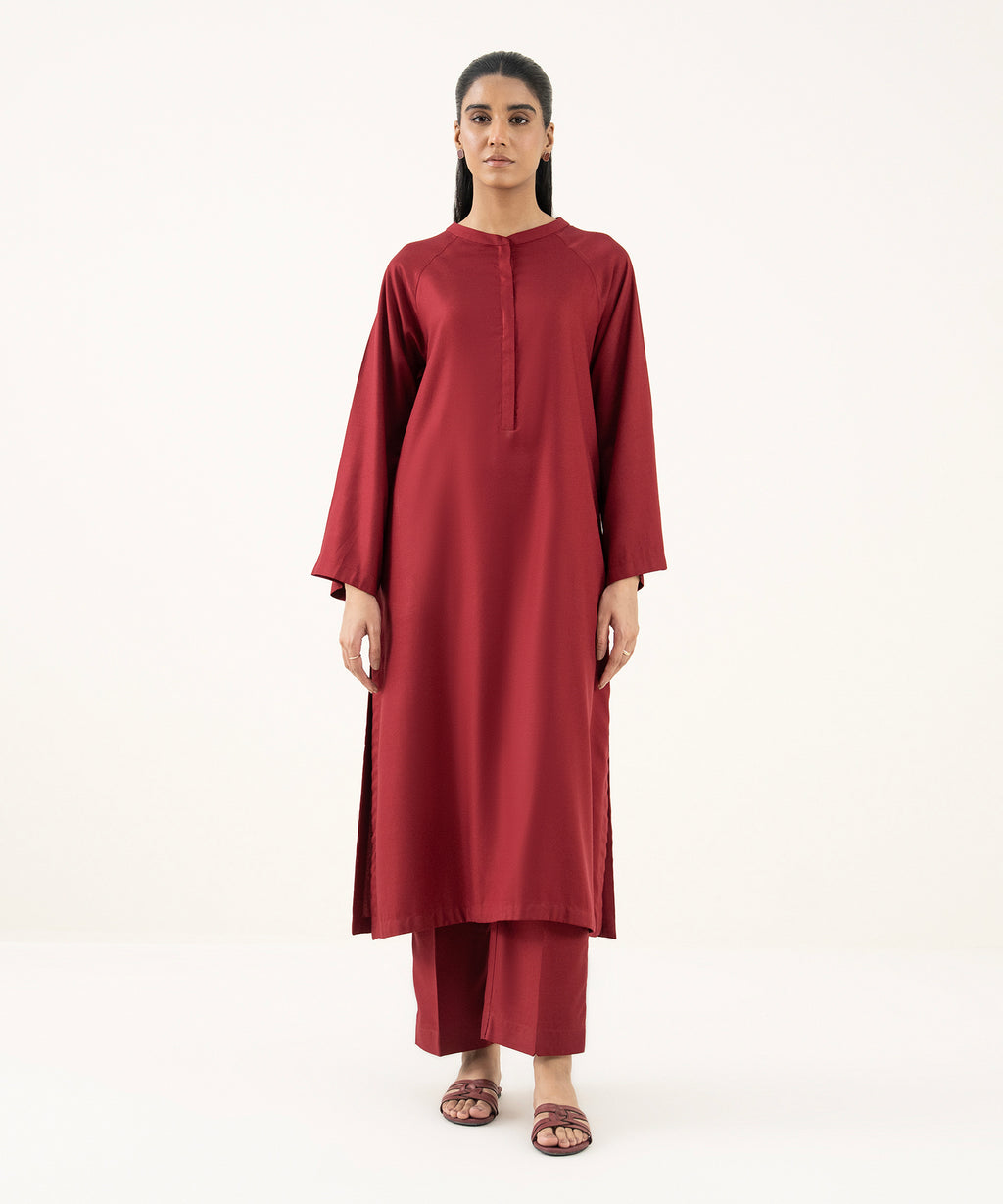 Women's RTW Dobby Red Solid Straight Shirt