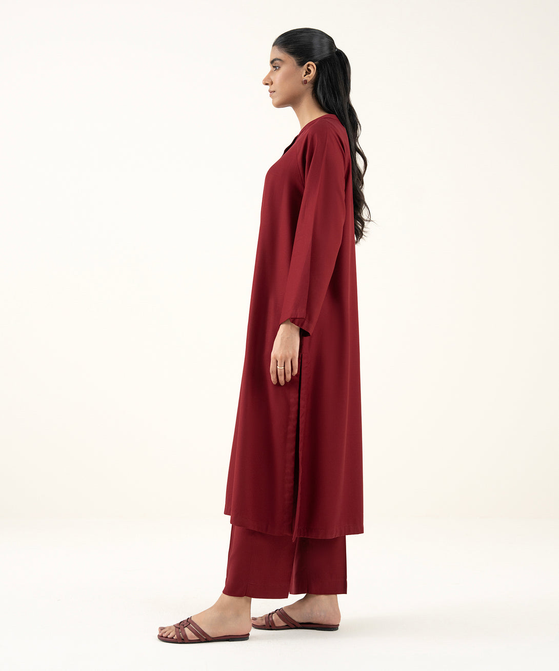 Women's RTW Dobby Red Solid Straight Shirt