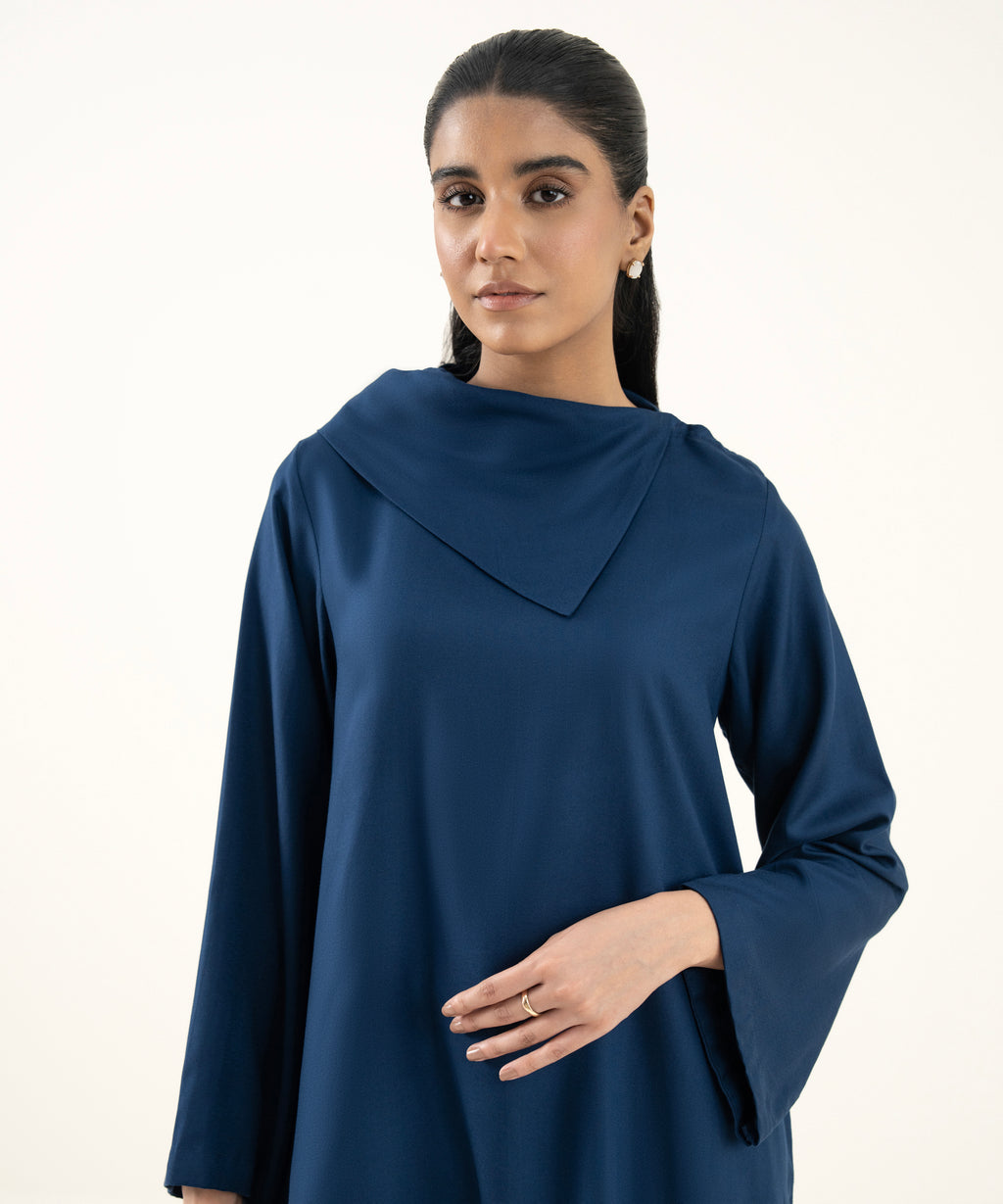 Women's RTW Dobby Blue Solid Straight Shirt