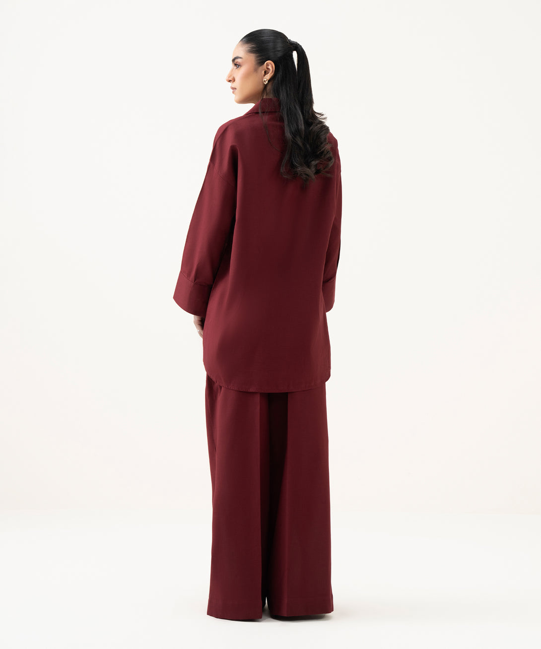 Women's RTW Cotton Linen Red Solid Button Down Shirt