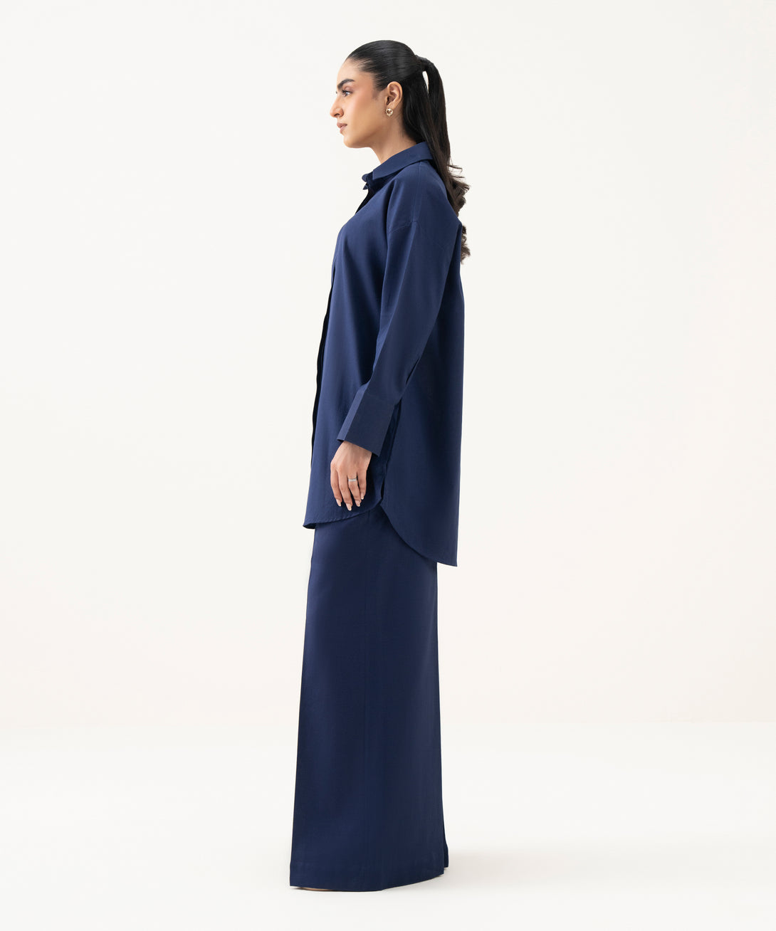 Women's RTW Cotton Linen Blue Solid Button Down Shirt