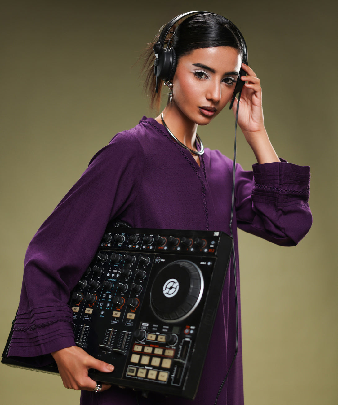 Women's RTW Textured Arabic Purple Solid Straight Shirt
