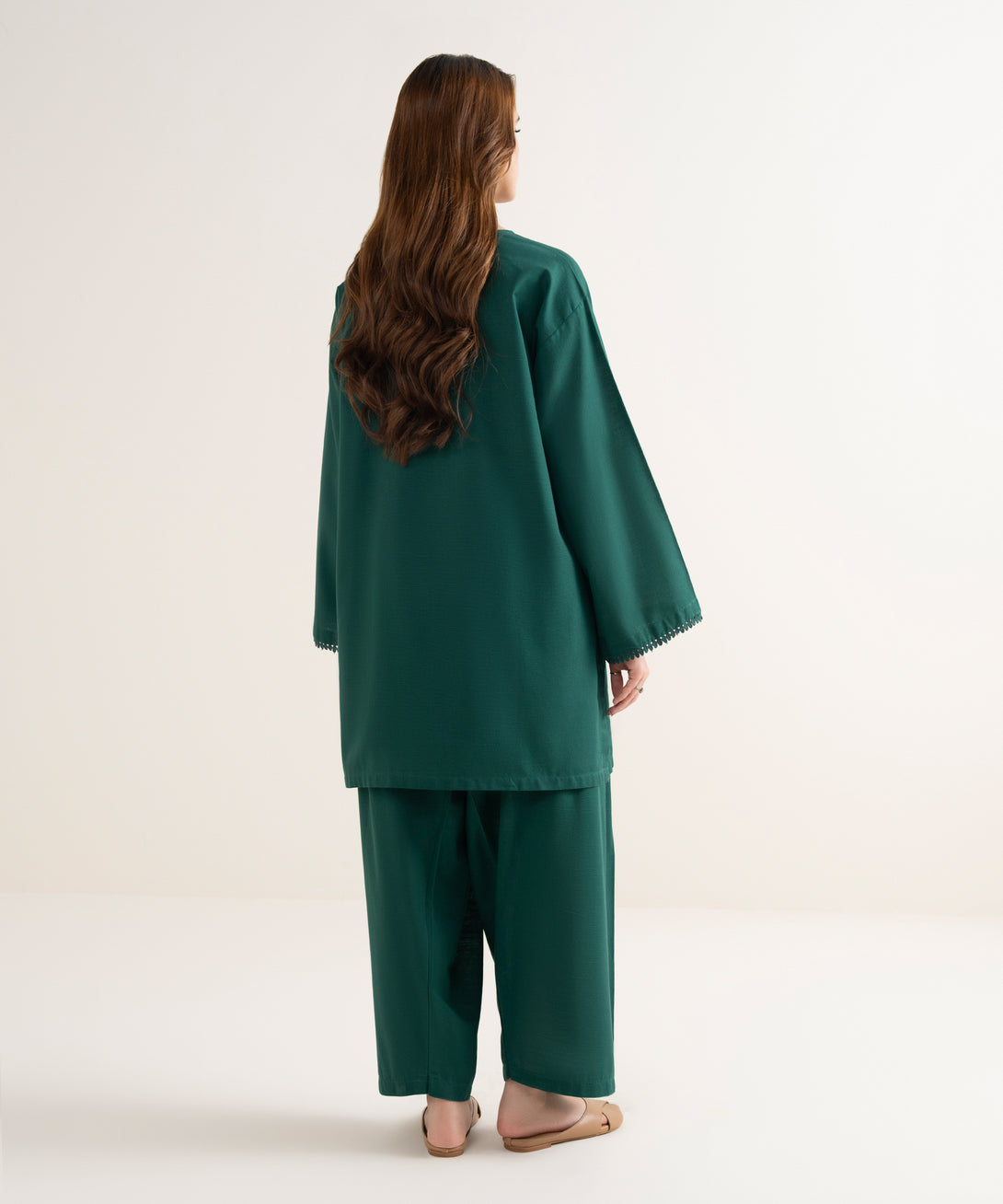 Women's RTW Khaddar Solid Boxy Green Shirt
