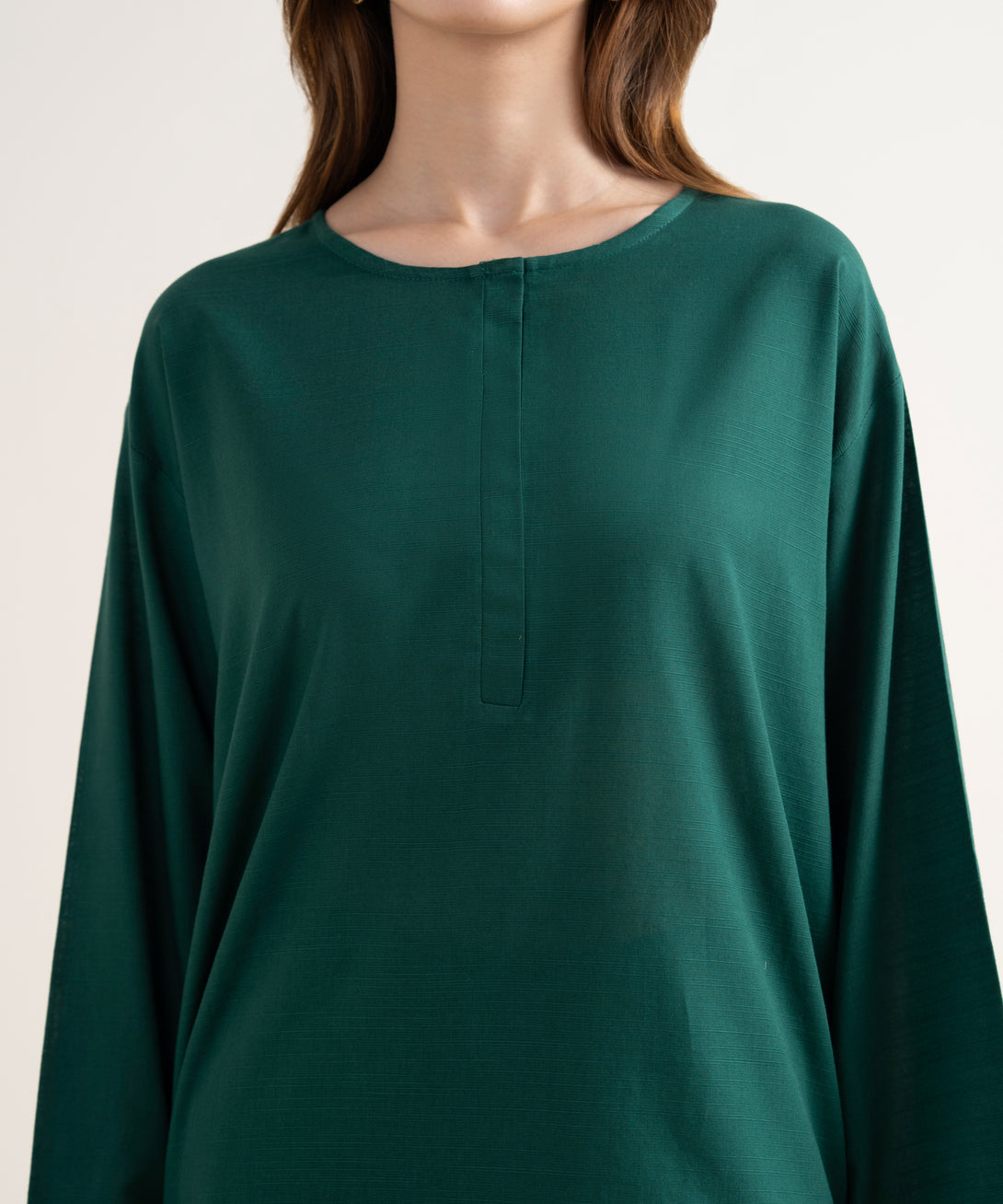 Women's RTW Khaddar Solid Boxy Green Shirt