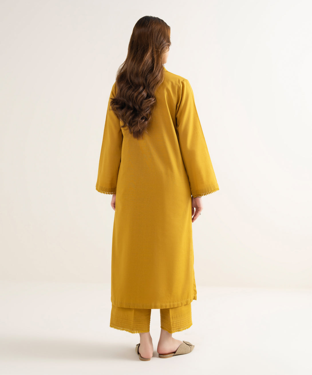 Women's RTW Khaddar Solid Straight Yellow Shirt
