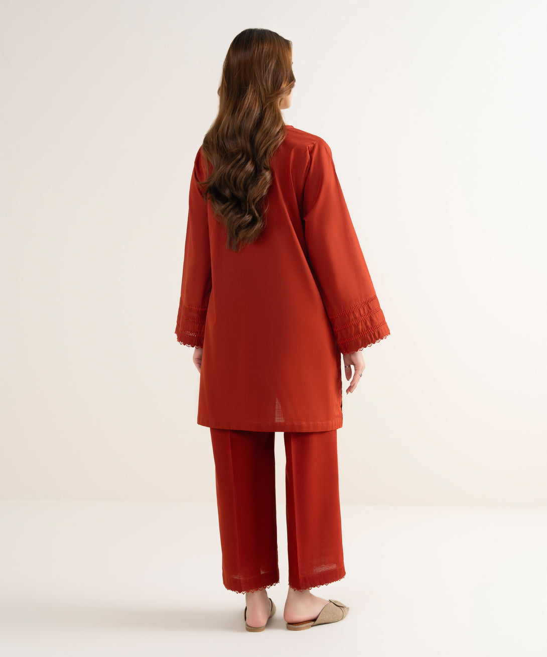Women's RTW Khaddar Solid Boxy Orange Shirt