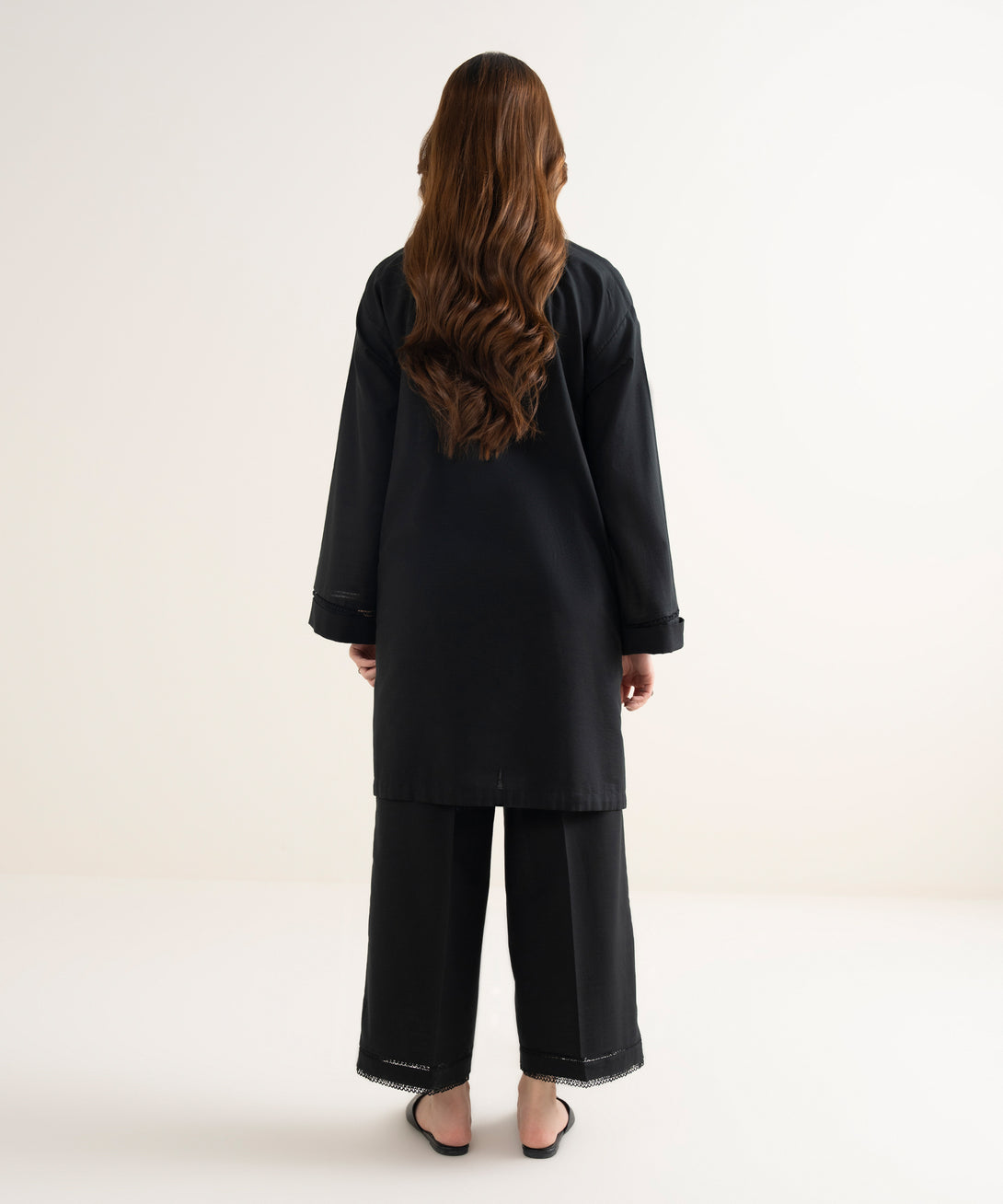 Women's RTW Khaddar Solid Drop Shoulder Black Shirt