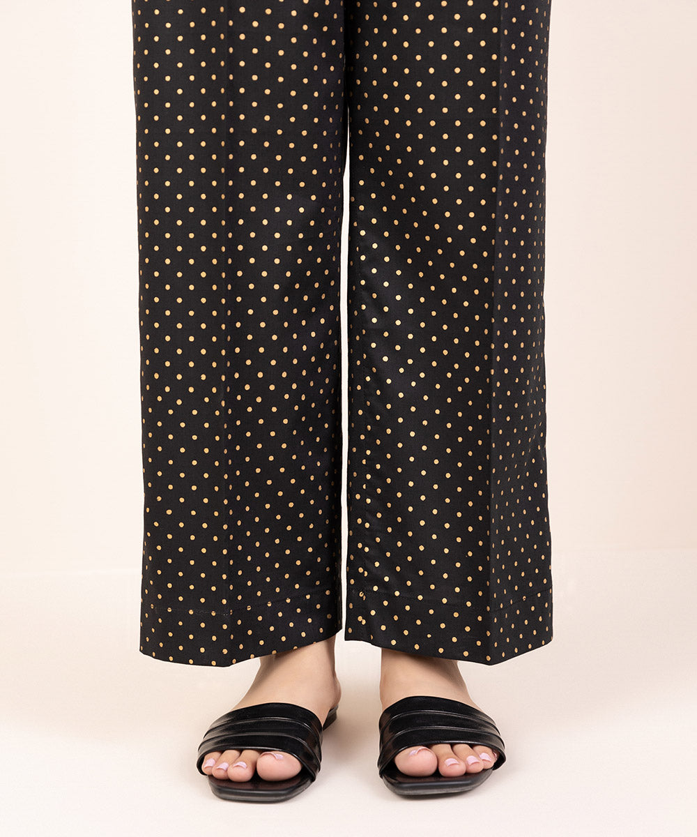 Women's Pret Cotton Viscose Black Printed Straight Pants