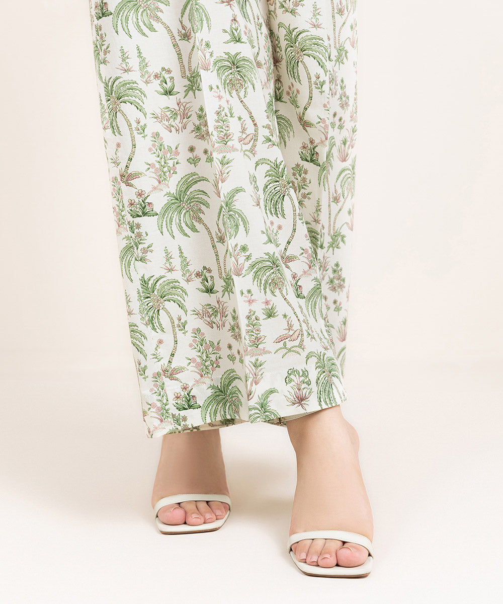 Women's Pret Cambric Printed Green Flared Pants