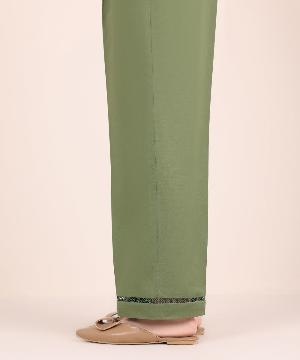 Women's Pret Cambric Green Solid Straight Pants