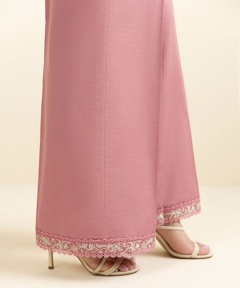 Women's Pret Dobby Embroidered Pink Culottes