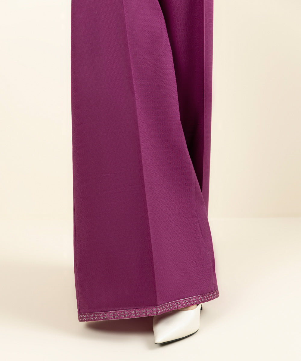 Women's Pret Dobby Embroidered Purple Culottes