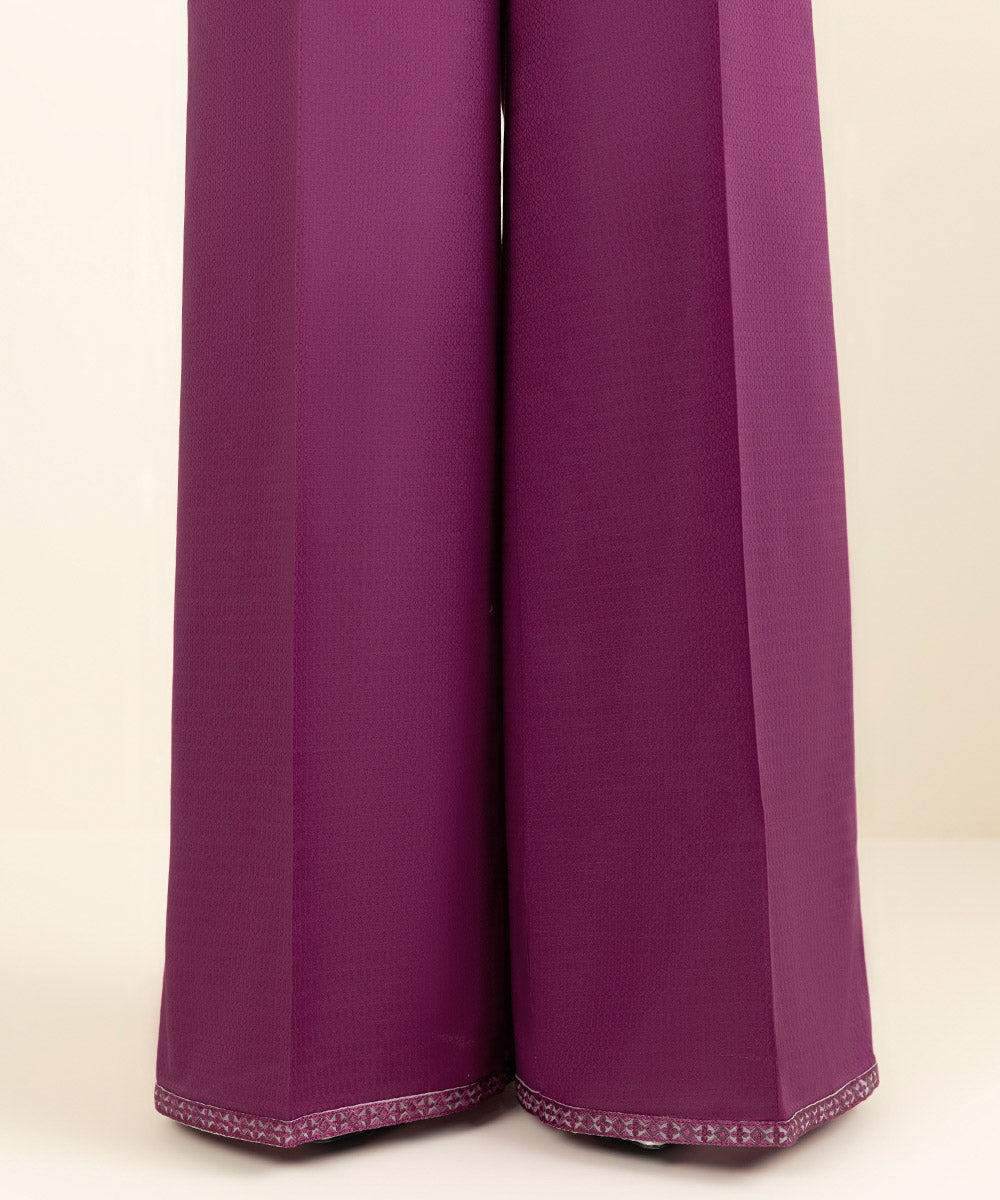 Women's Pret Dobby Embroidered Purple Culottes