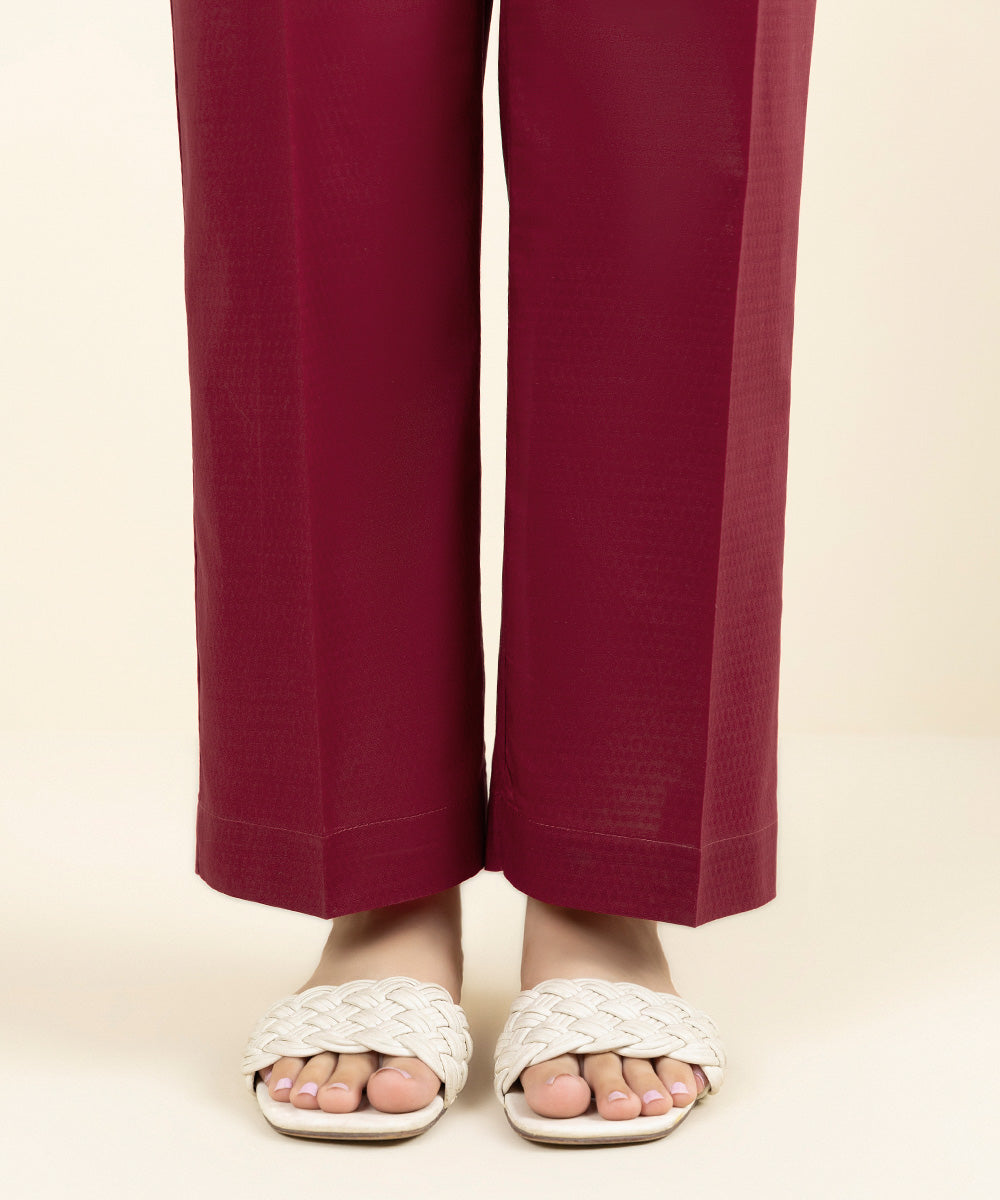 Women's Pret Dobby Solid Red Straight Pants