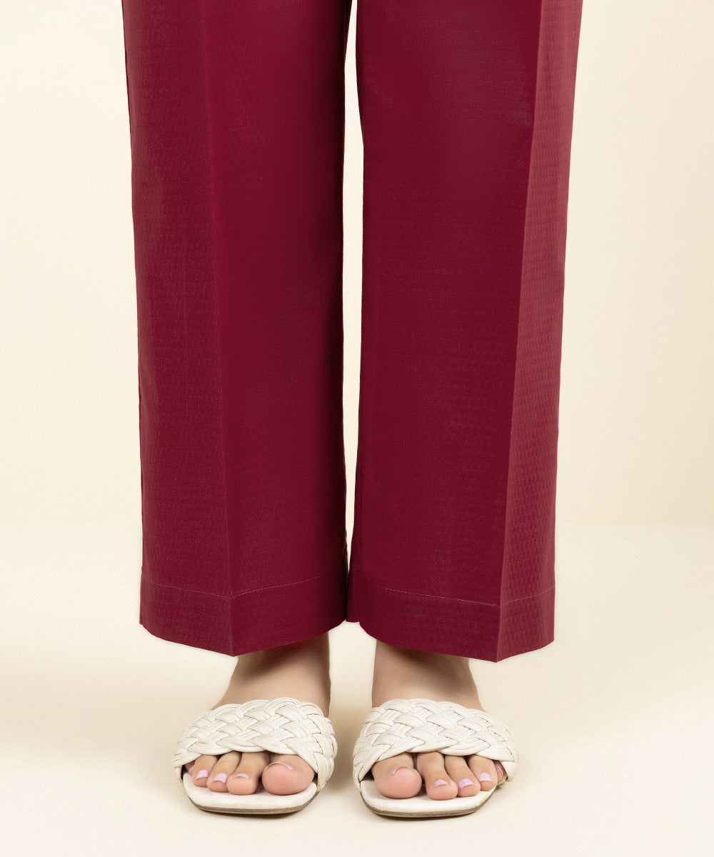 Women's Pret Dobby Solid Red Straight Pants