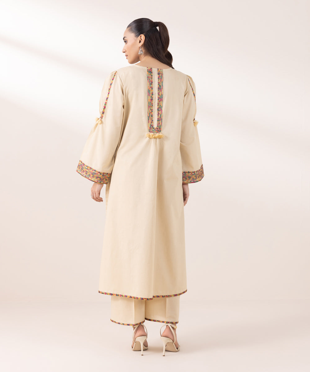 Women's Pret Cambric Embroidered Beige  Shirt