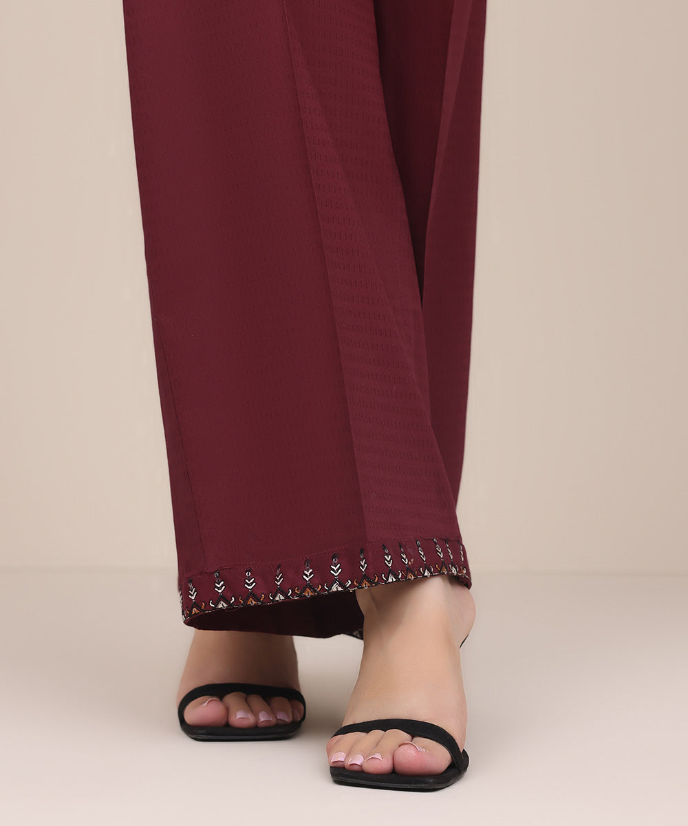 Women's Pret Dobby Red Embroidered Culottes