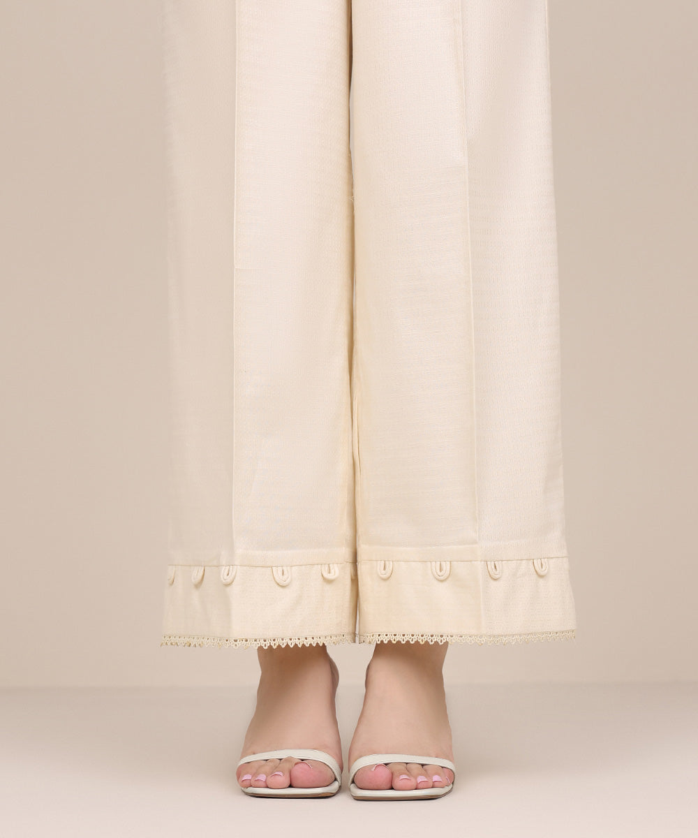 Women's Pret Dobby Off White Solid Culottes