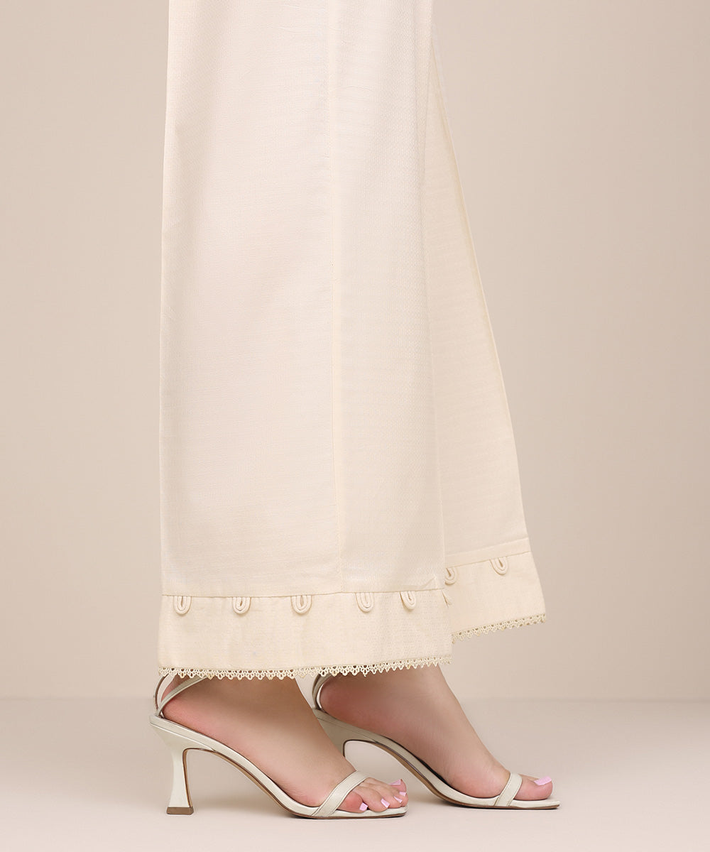 Women's Pret Dobby Off White Solid Culottes