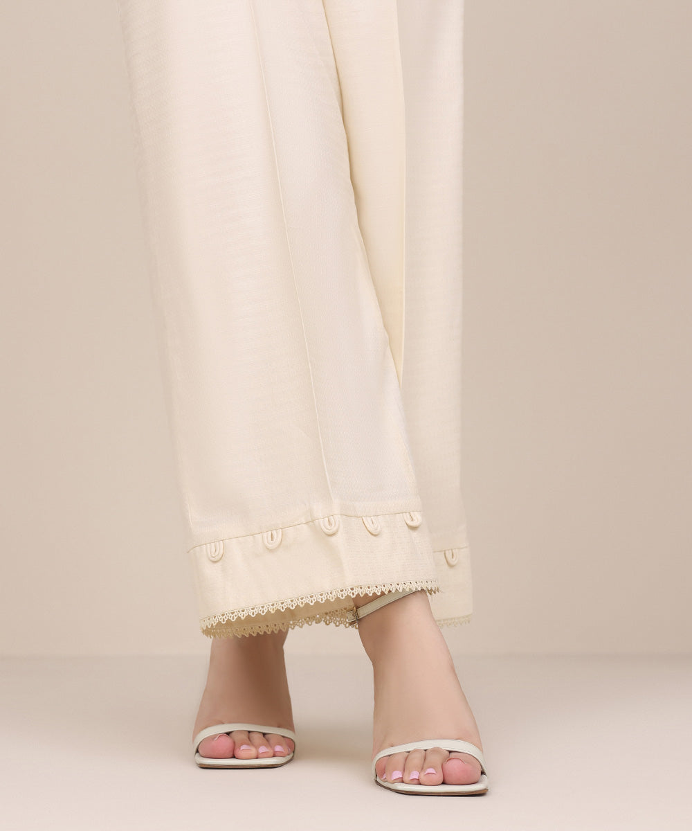 Women's Pret Dobby Off White Solid Culottes