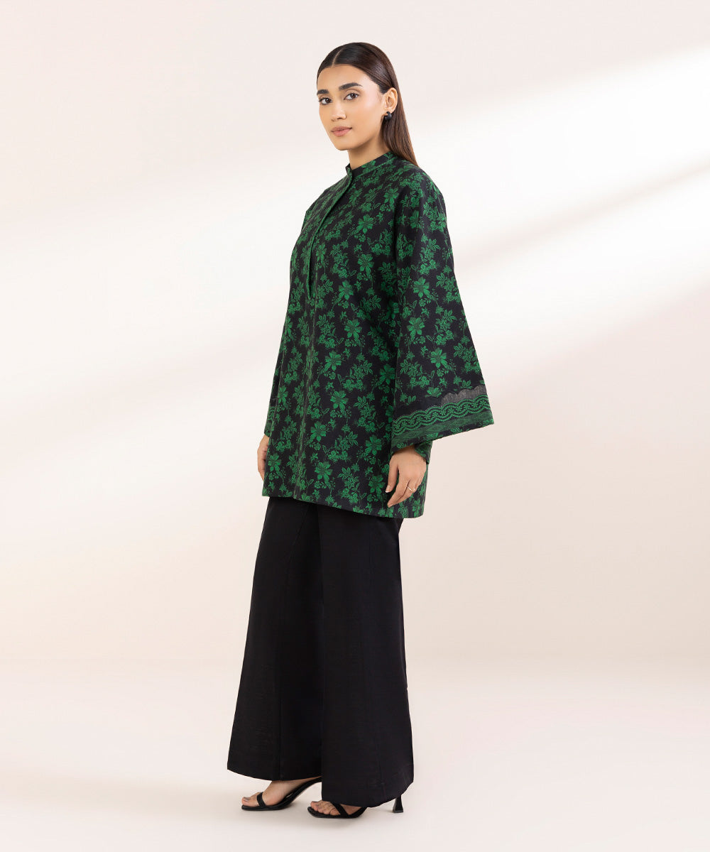 Women's Unstitched Khaddar Printed Green 2 Piece Suit