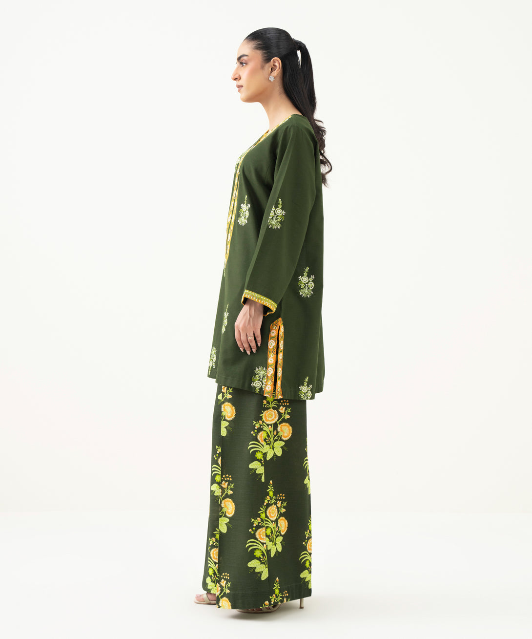 Women's RTW Cambric Green Embroidered Straight Shirt