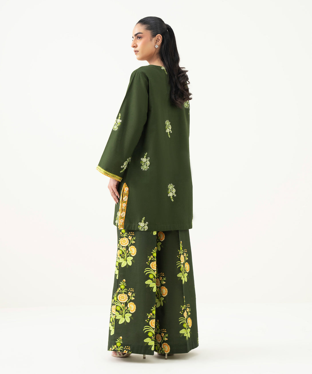 Women's RTW Cambric Green Embroidered Straight Shirt