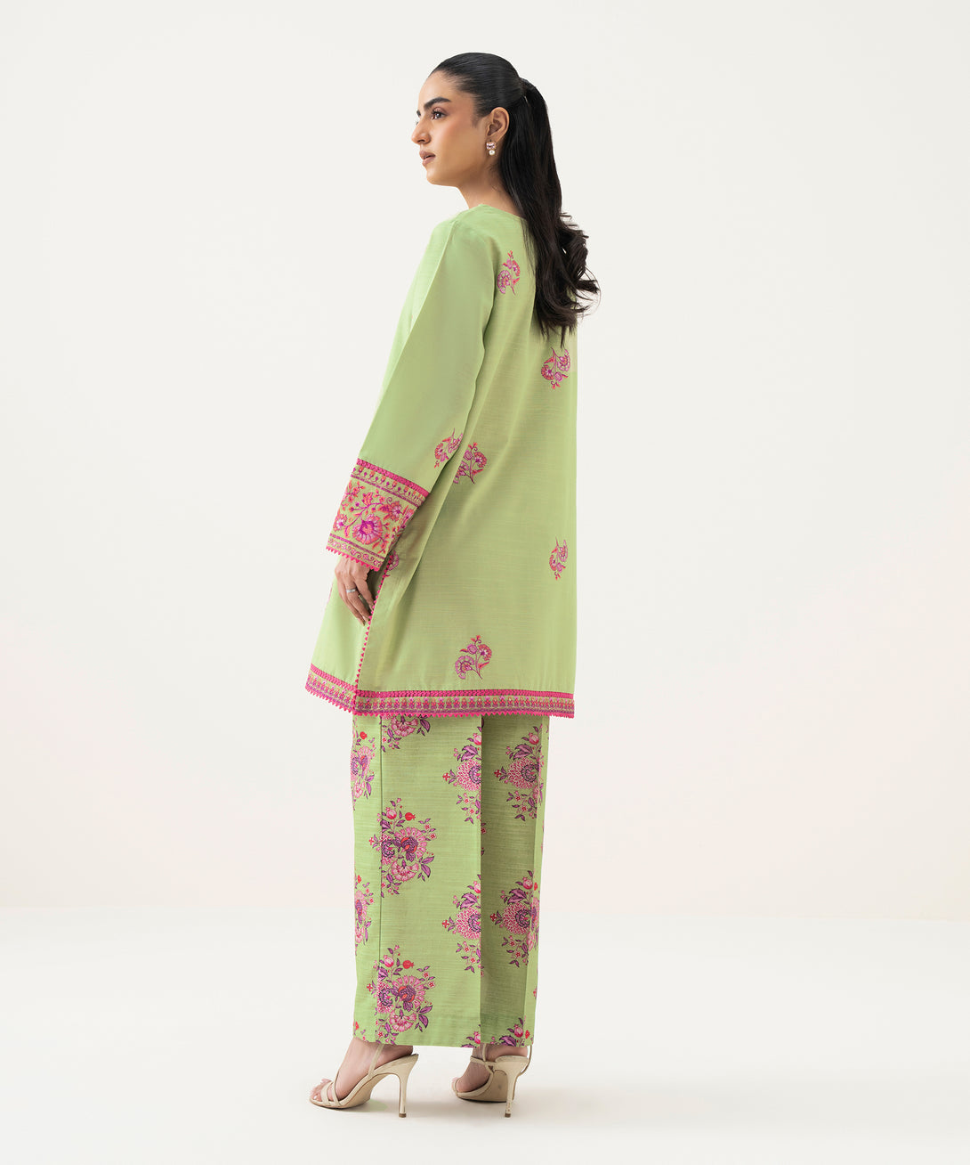 Women's RTW Cambric Green Embroidered Straight Shirt