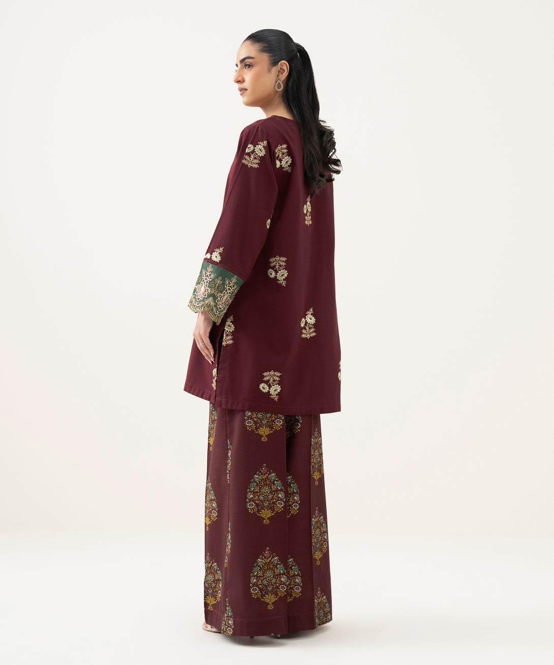Women's RTW Cambric Red Embroidered Straight Shirt