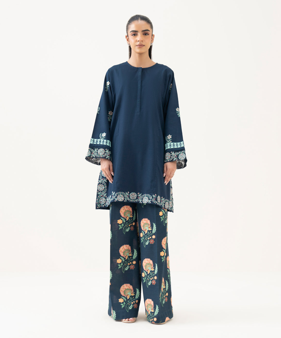 Women's RTW Cambric Blue Embroidered Straight Shirt