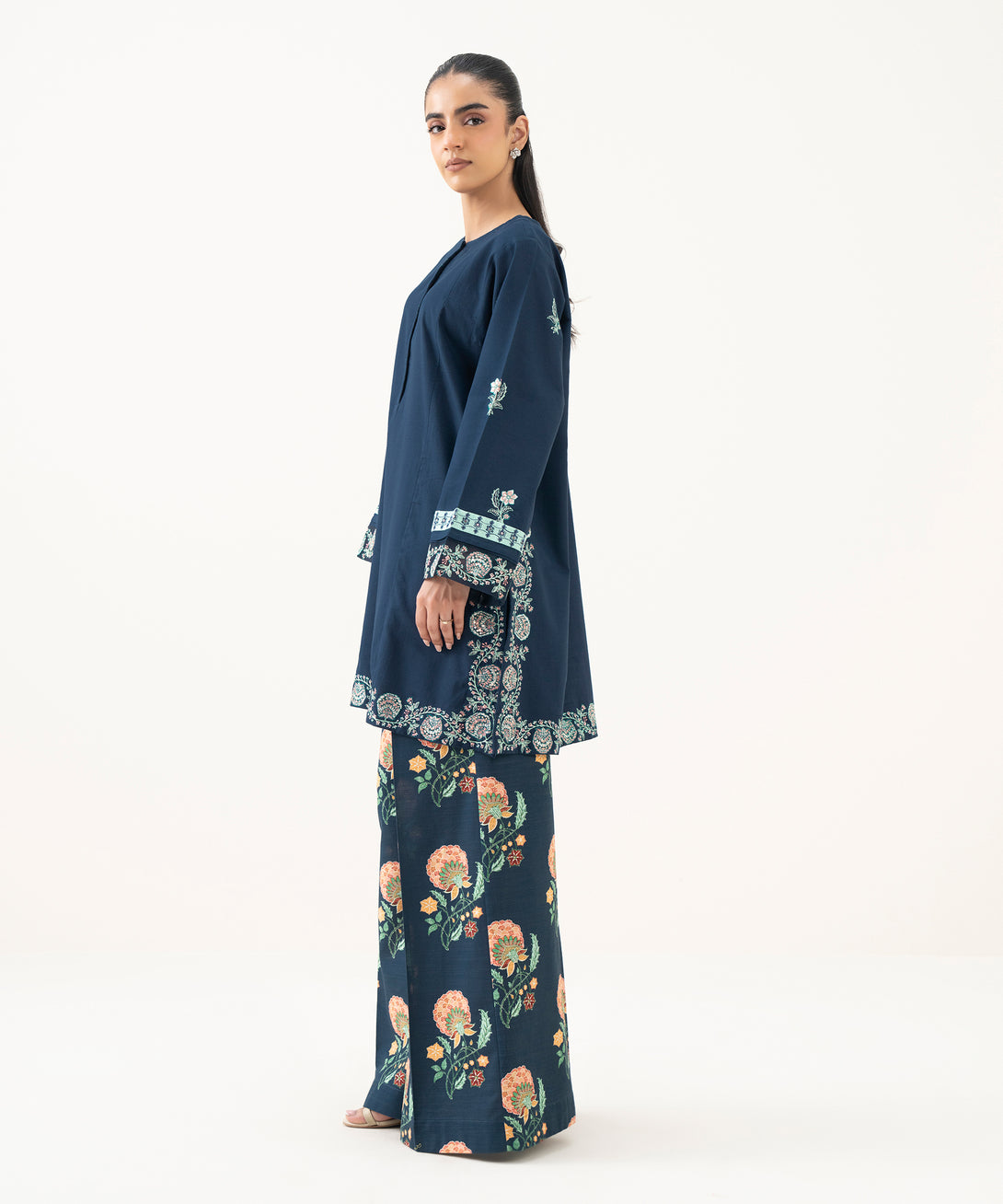 Women's RTW Cambric Blue Embroidered Straight Shirt