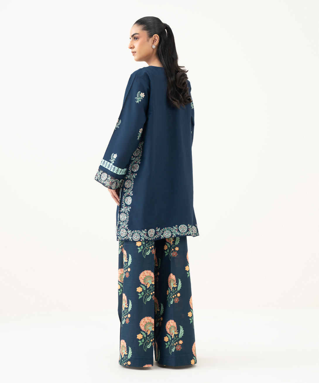 Women's RTW Cambric Blue Embroidered Straight Shirt
